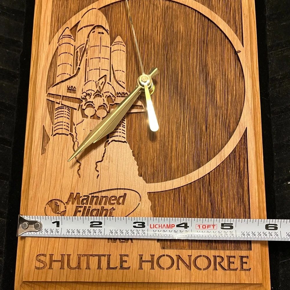 NASA Mannned Flight Awareness Wooden Shuttle Honoree Wall Clock Brown & Gold